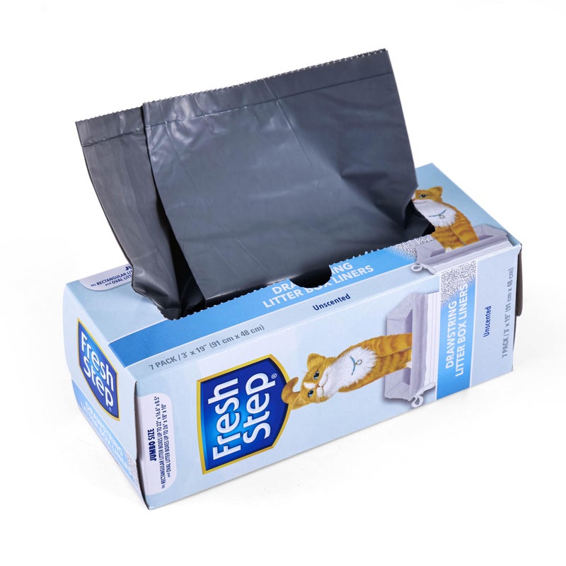 Fresh Step Drawstring Cat Litter Box Liners, Unscented - Kitty Litter Bags for Rectangle or Oval Large Litterboxes, Size Jumbo, 36" x 19" - 7 Count - Image 1